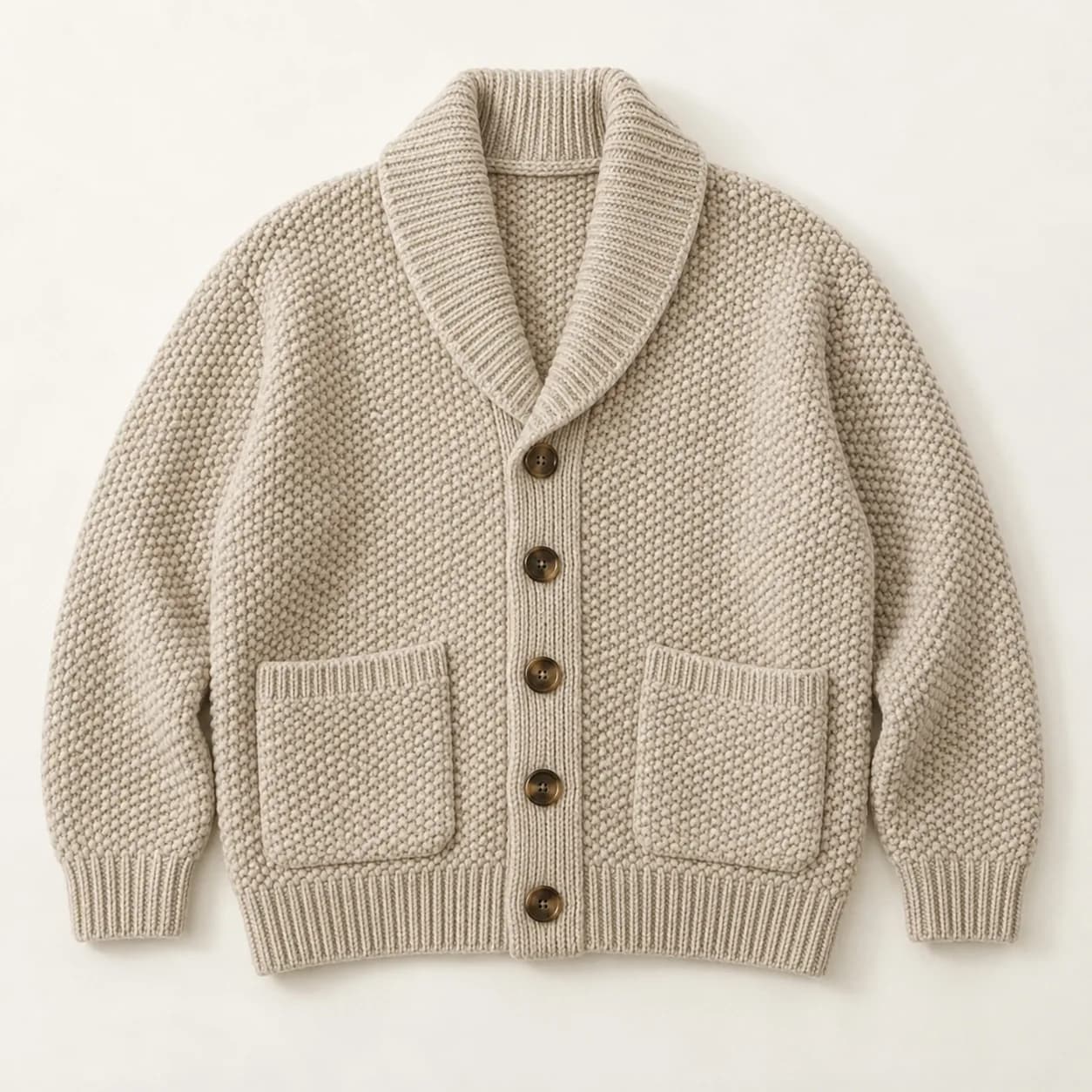 Men's Chunky Pearl-Stitch Shawl Cardigan - front reference (AI development concept)