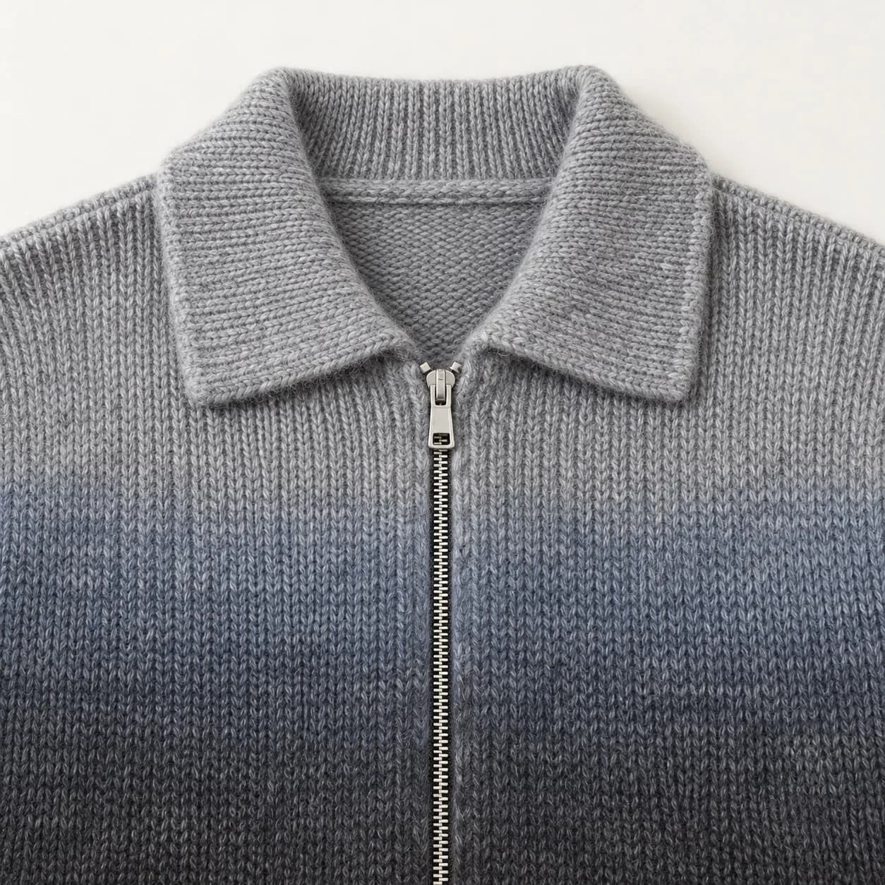 Men's Brushed Mohair-Blend Ombre Zip Cardigan - trim reference (AI development concept)