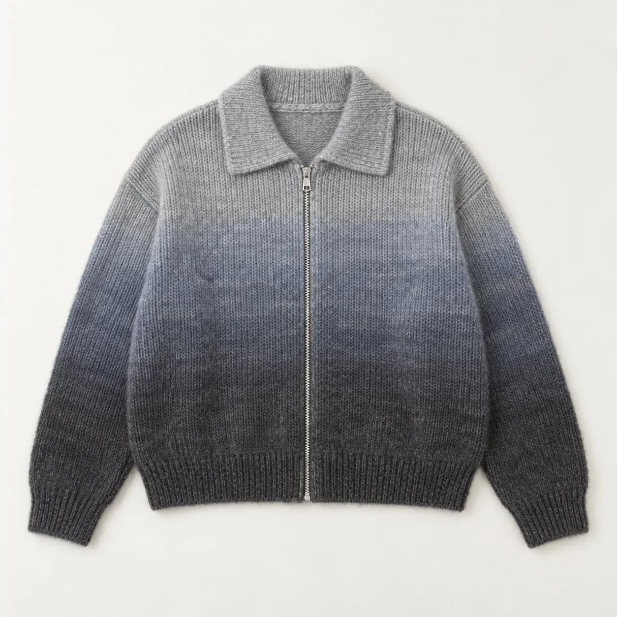 Men's Brushed Mohair-Blend Ombre Zip Cardigan - front reference (AI development concept)