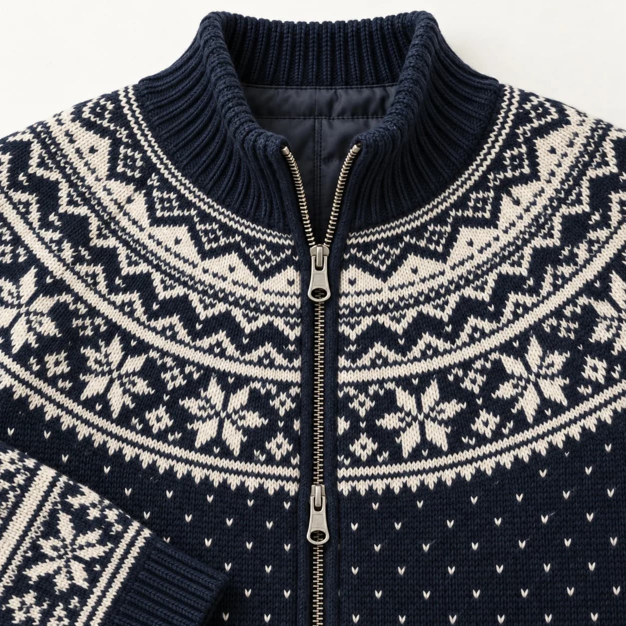 Mens Lined Nordic Jacquard Zip Cardigan - trim reference (AI development concept)
