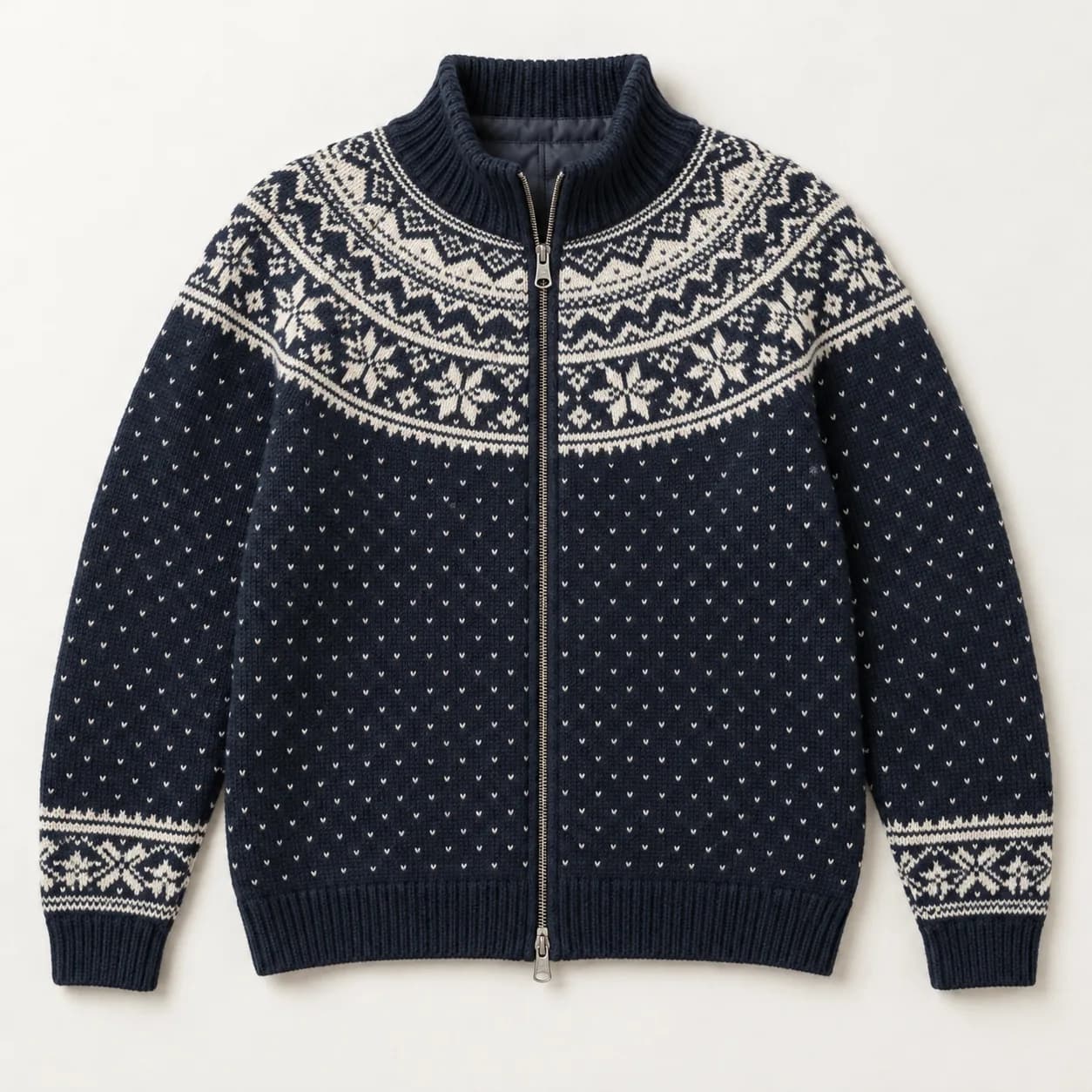 Mens Lined Nordic Jacquard Zip Cardigan - front reference (AI development concept)