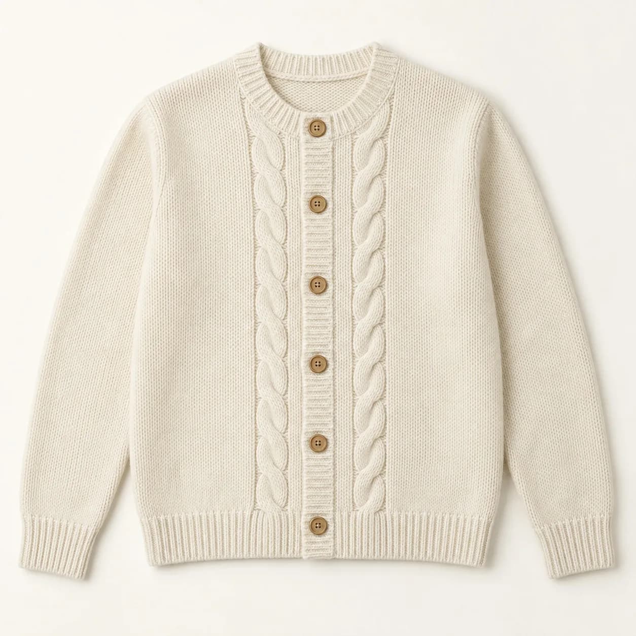 Men's Wool-Blend Cable-Placket Crew Cardigan - front reference (AI development concept)