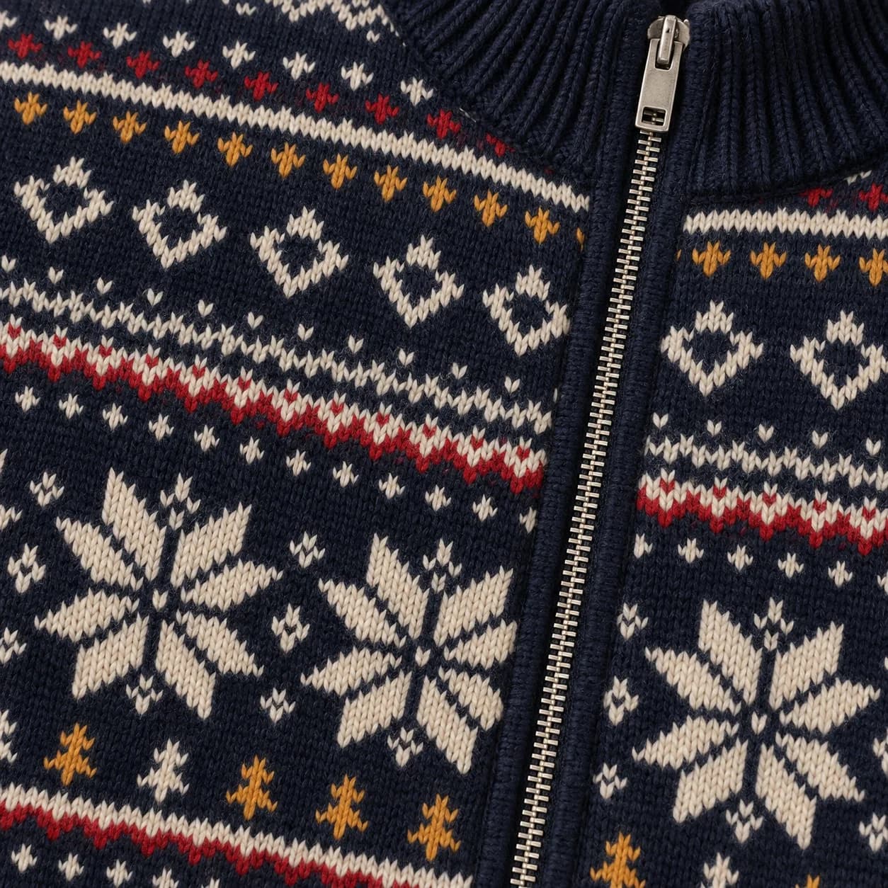 Men's Fair Isle Full-Zip Stand-Collar Cardigan - texture reference (AI development concept)