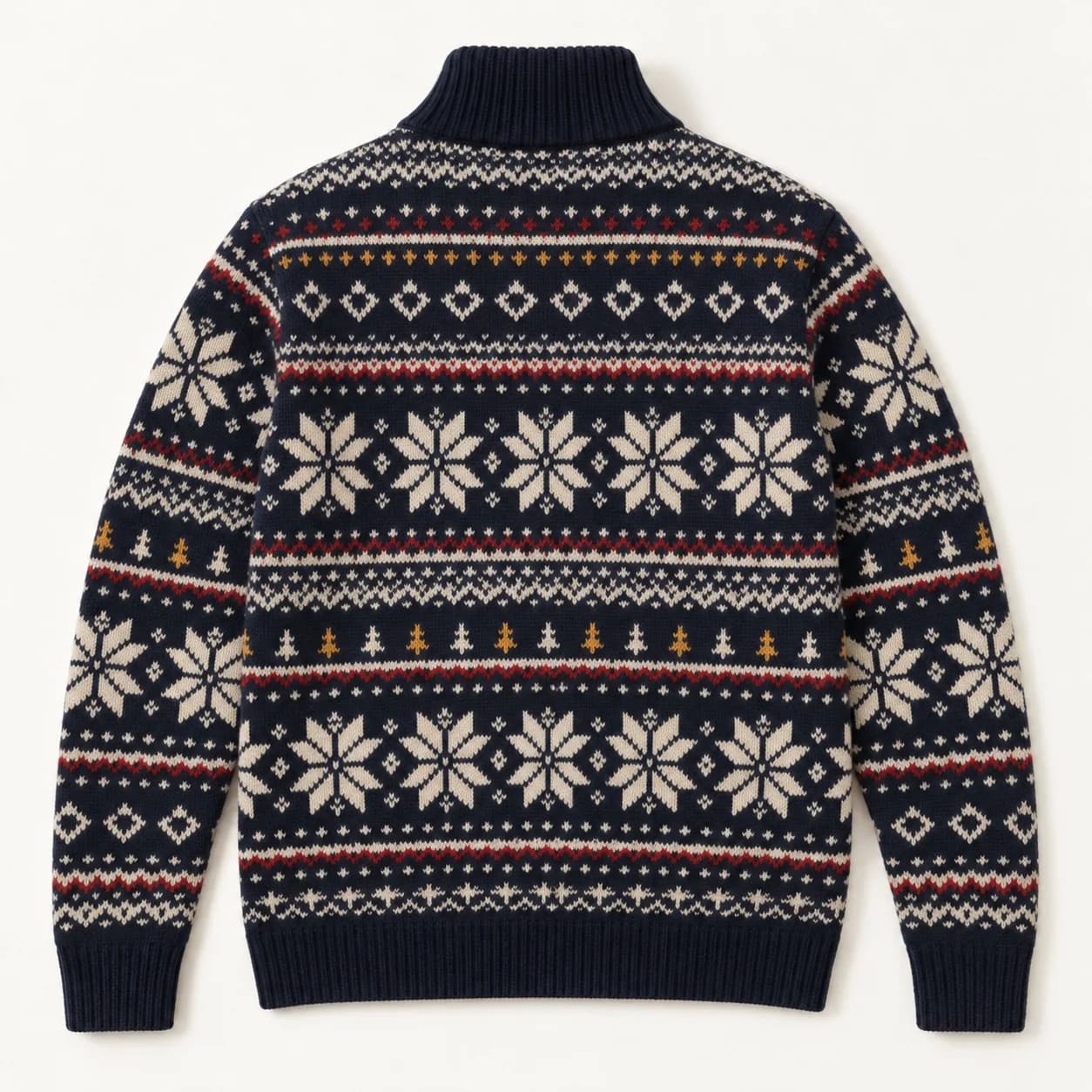 Men's Fair Isle Full-Zip Stand-Collar Cardigan - back reference (AI development concept)