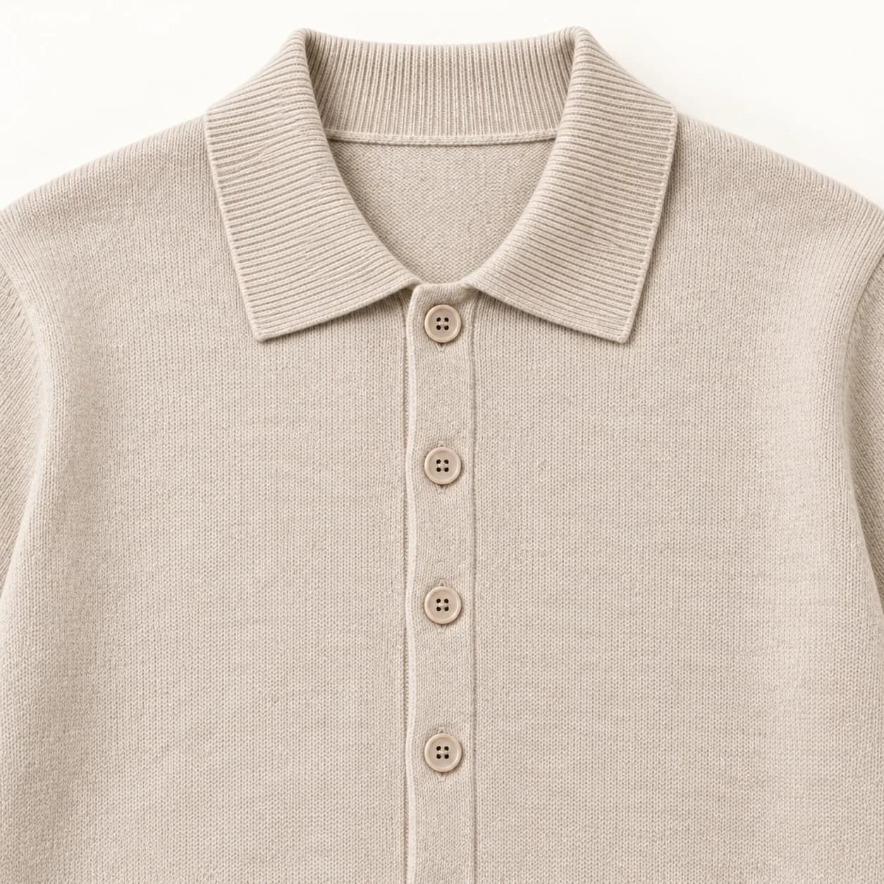 Men's Fine-Gauge Cotton-Wool Polo-Collar Cardigan - trim reference (AI development concept)