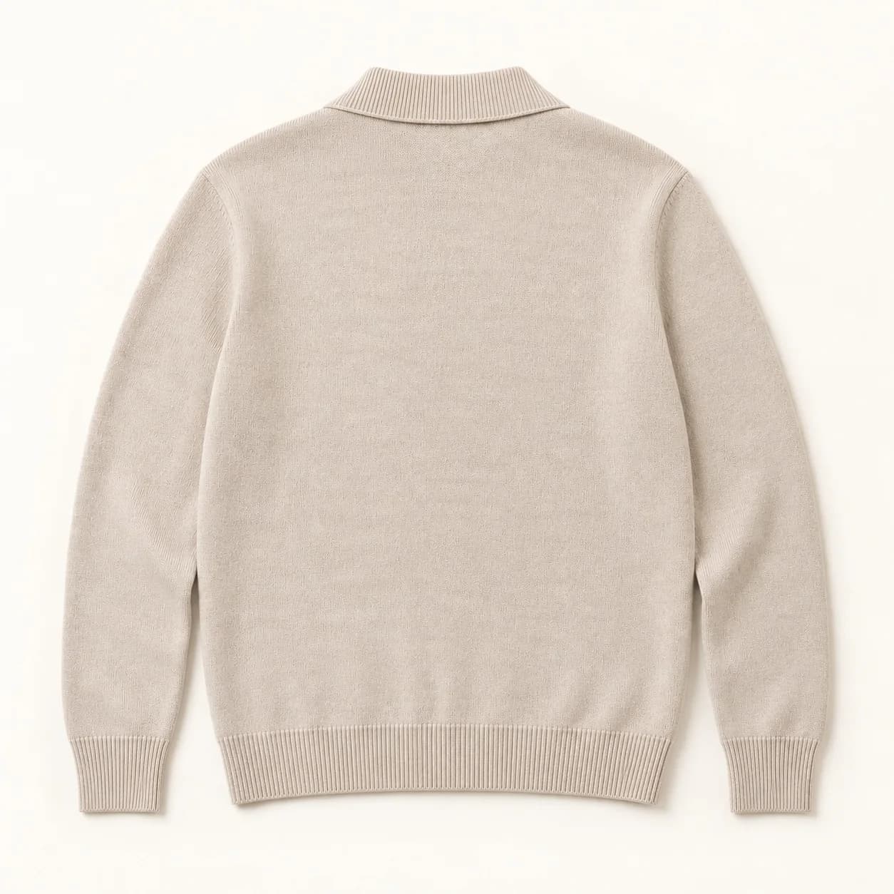 Men's Fine-Gauge Cotton-Wool Polo-Collar Cardigan - back reference (AI development concept)