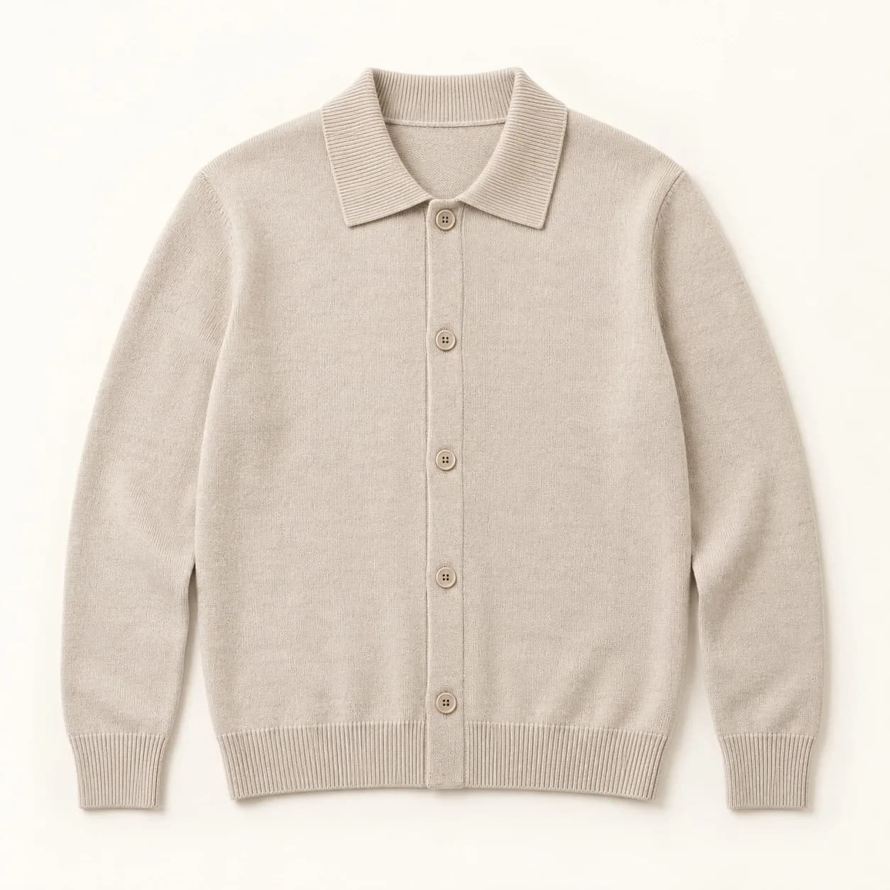 Men's Fine-Gauge Cotton-Wool Polo-Collar Cardigan - front reference (AI development concept)