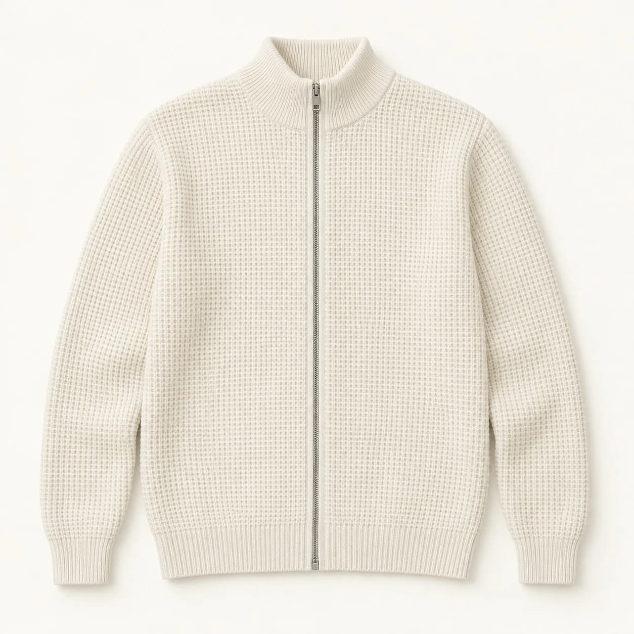 Men's Cotton Waffle Full-Zip Cardigan - front reference (AI development concept)