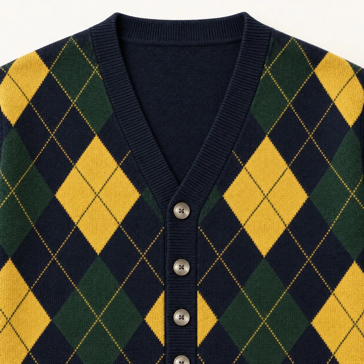 Men's Merino-Blend Argyle Button Cardigan - trim reference (AI development concept)