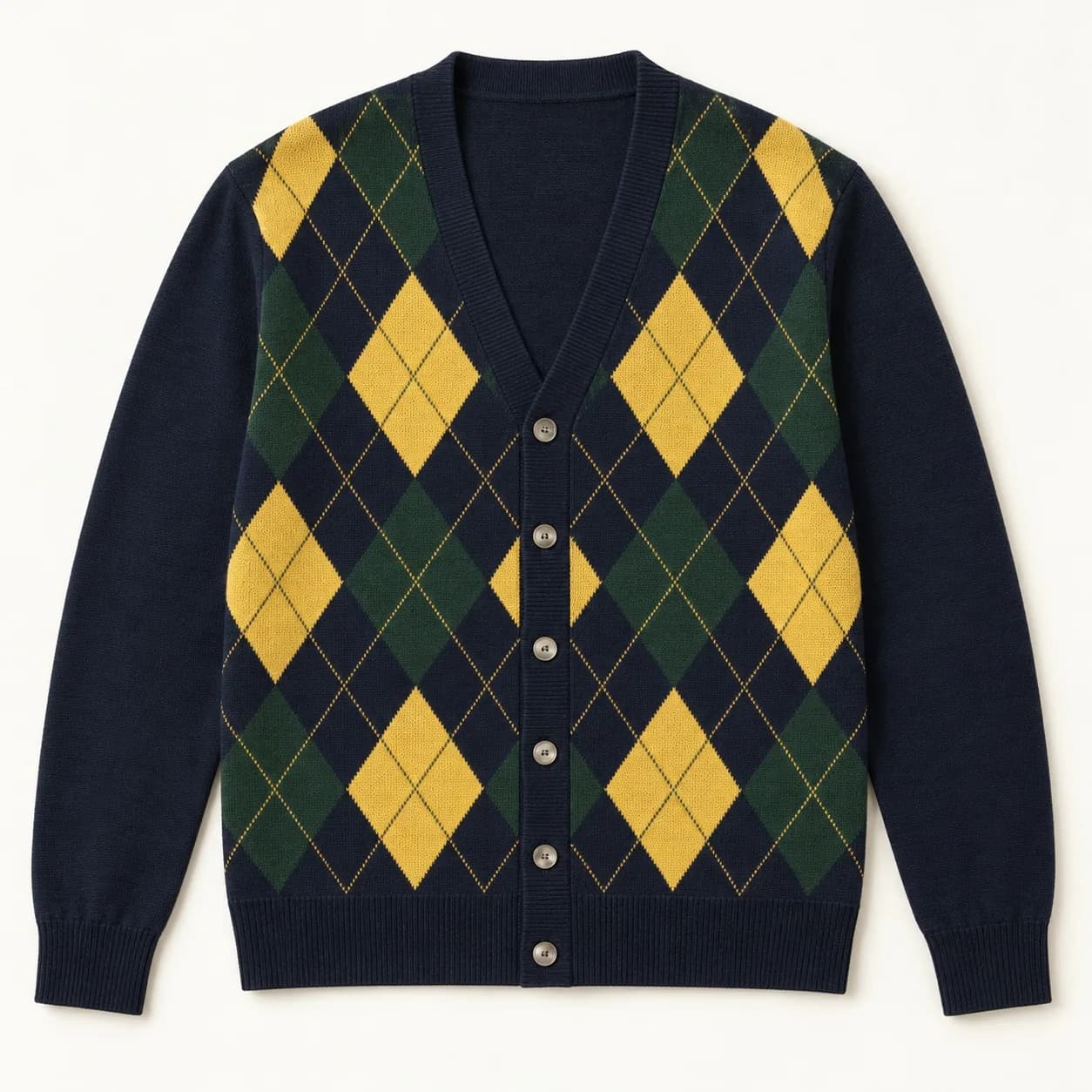 Men's Merino-Blend Argyle Button Cardigan - front reference (AI development concept)