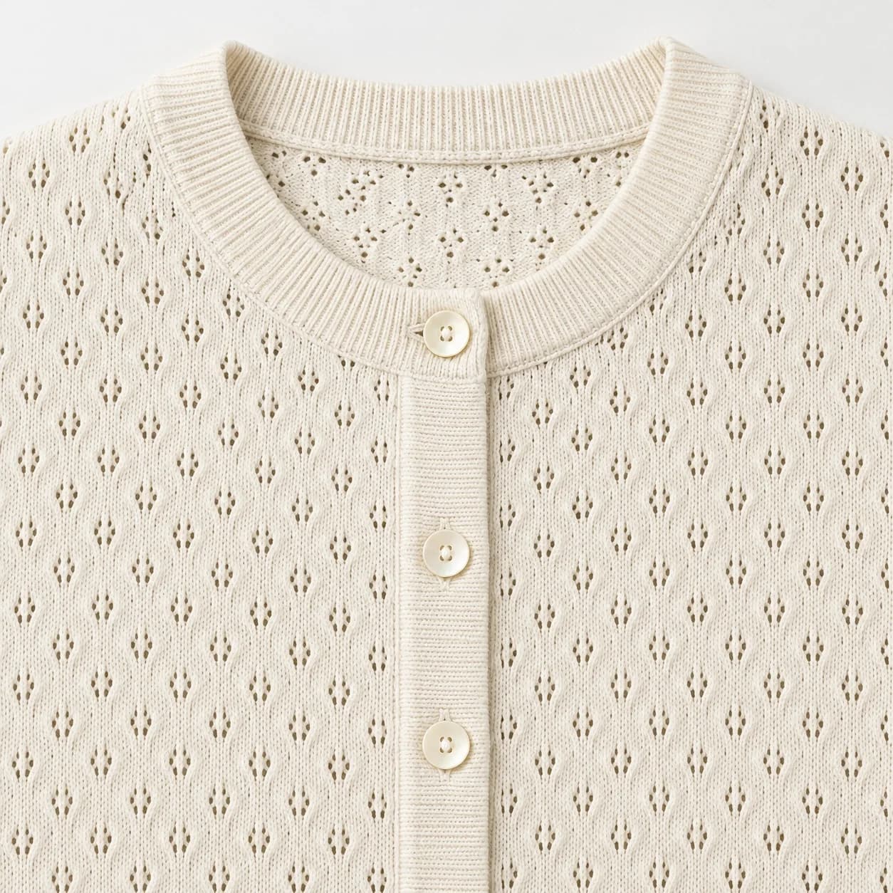 Men's Pointelle Open-Knit Crew Cardigan - trim reference (AI development concept)