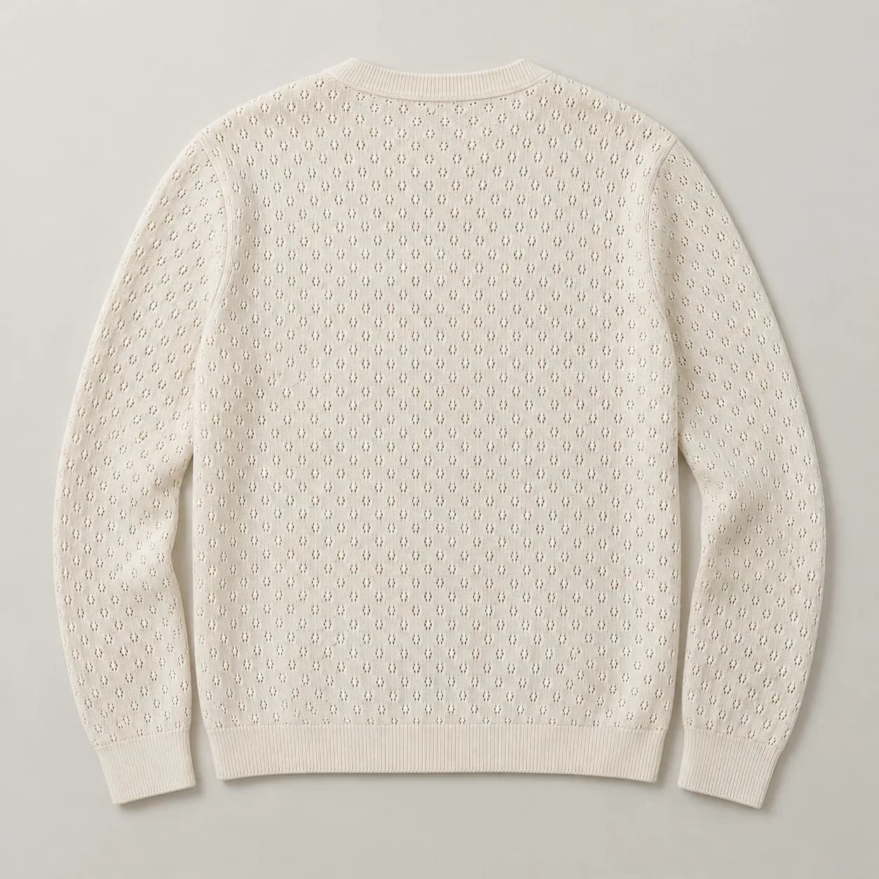 Men's Pointelle Open-Knit Crew Cardigan - back reference (AI development concept)