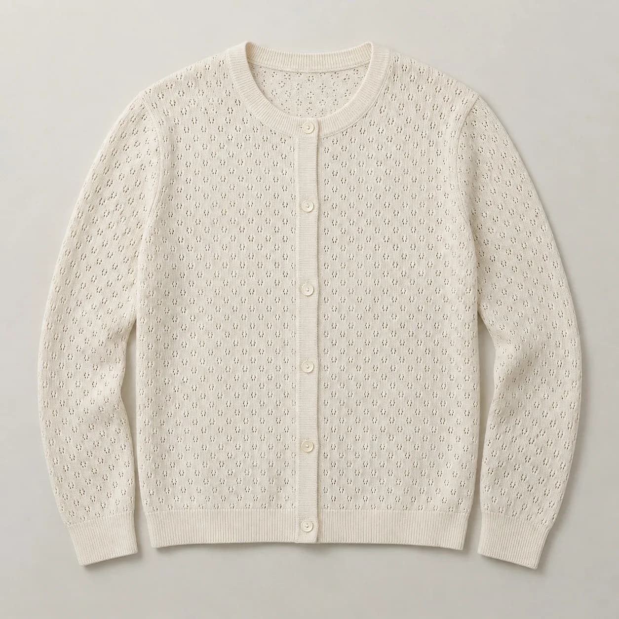 Men's Pointelle Open-Knit Crew Cardigan - front reference (AI development concept)