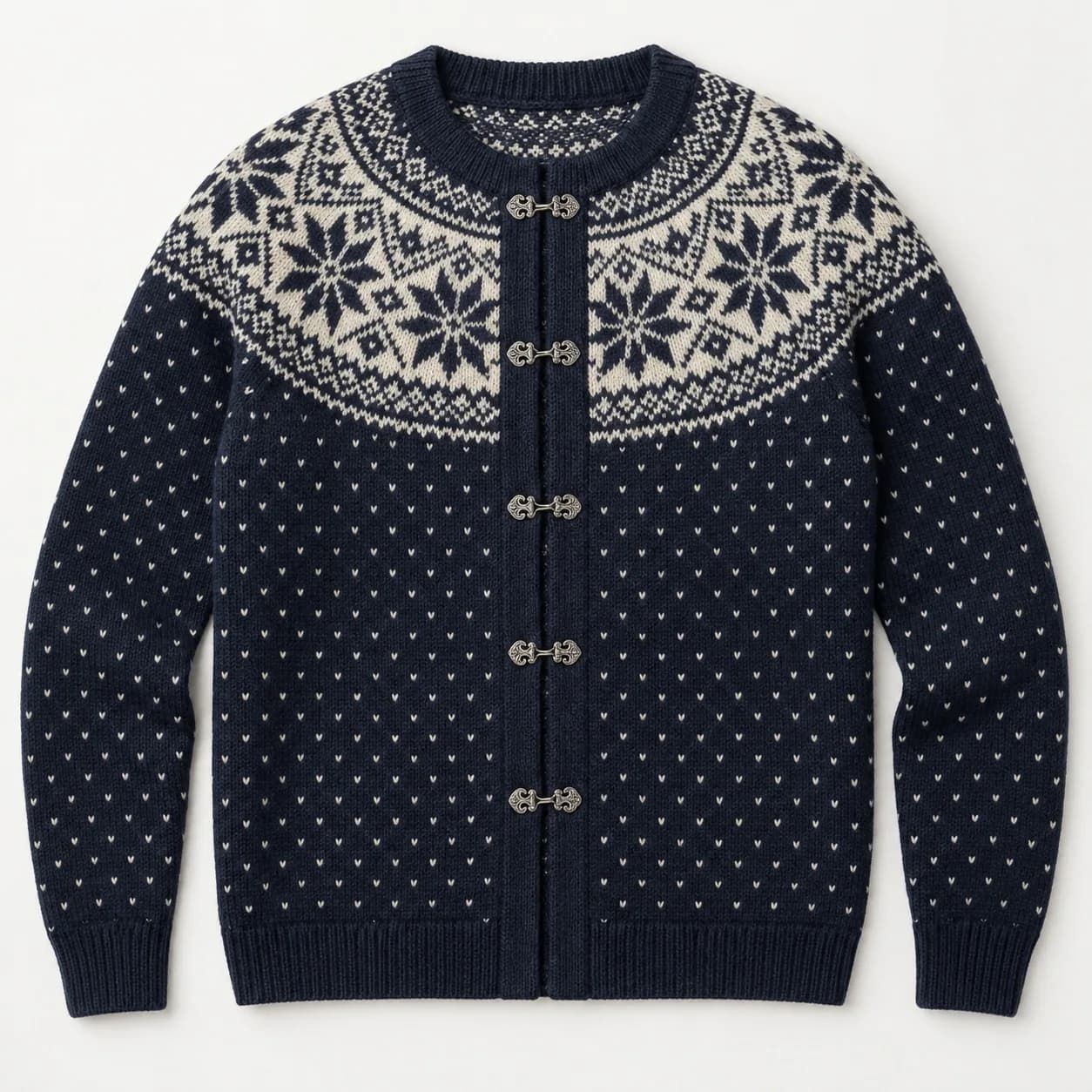 Men's Nordic Jacquard Metal-Clasp Cardigan - front reference (AI development concept)