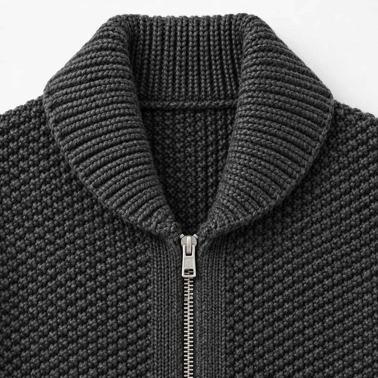 Men's Pearl-Stitch Shawl-Collar Zip Cardigan - trim reference (AI development concept)