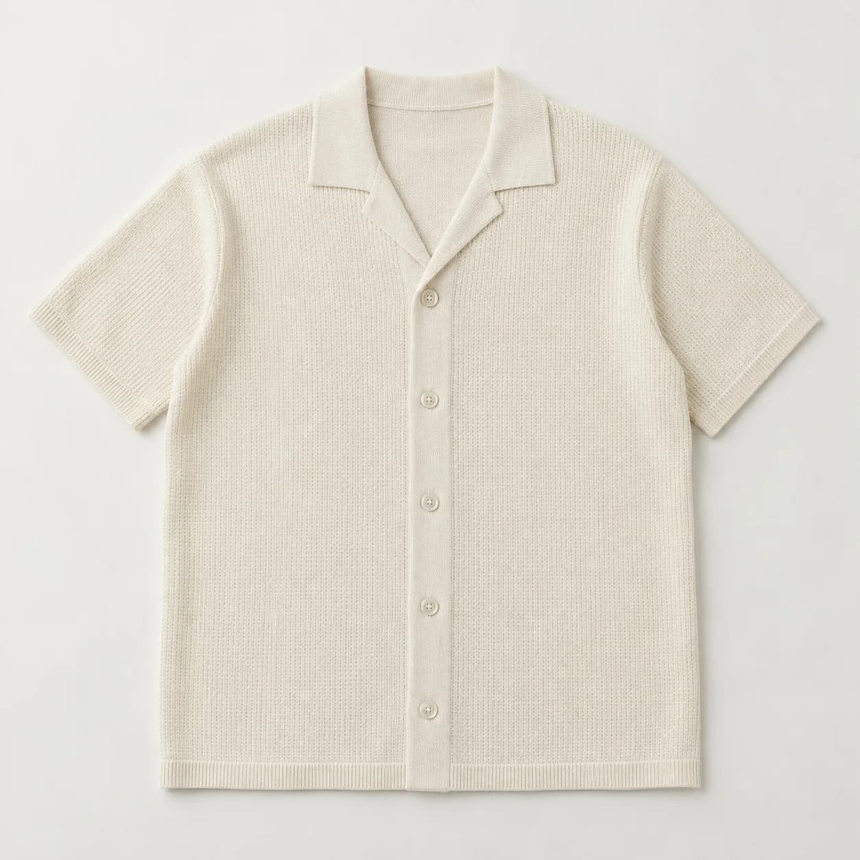 Men's Short-Sleeve Camp-Collar Knit Shirt - front reference (AI development concept)