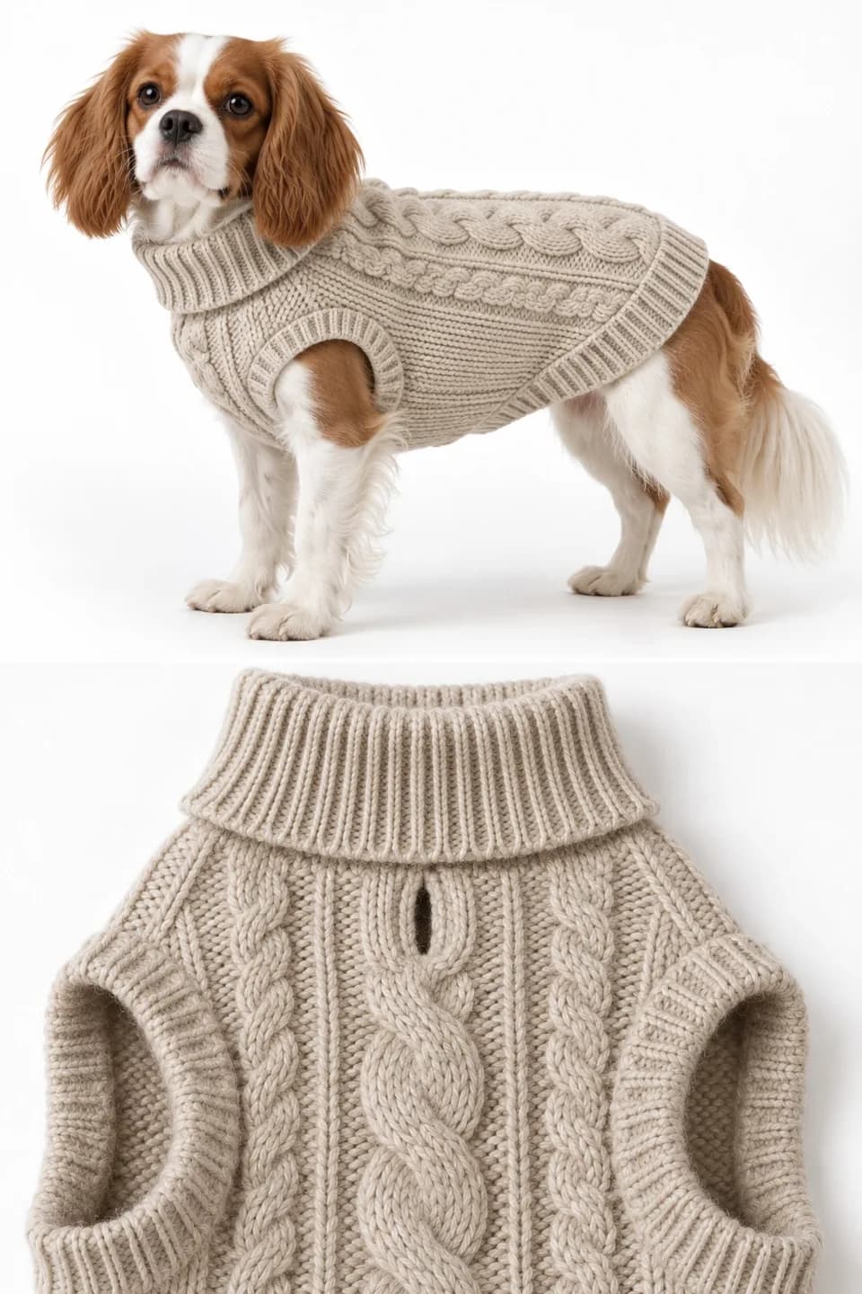 Owner-Matching Dog Cable Turtleneck - trim reference (AI development concept)