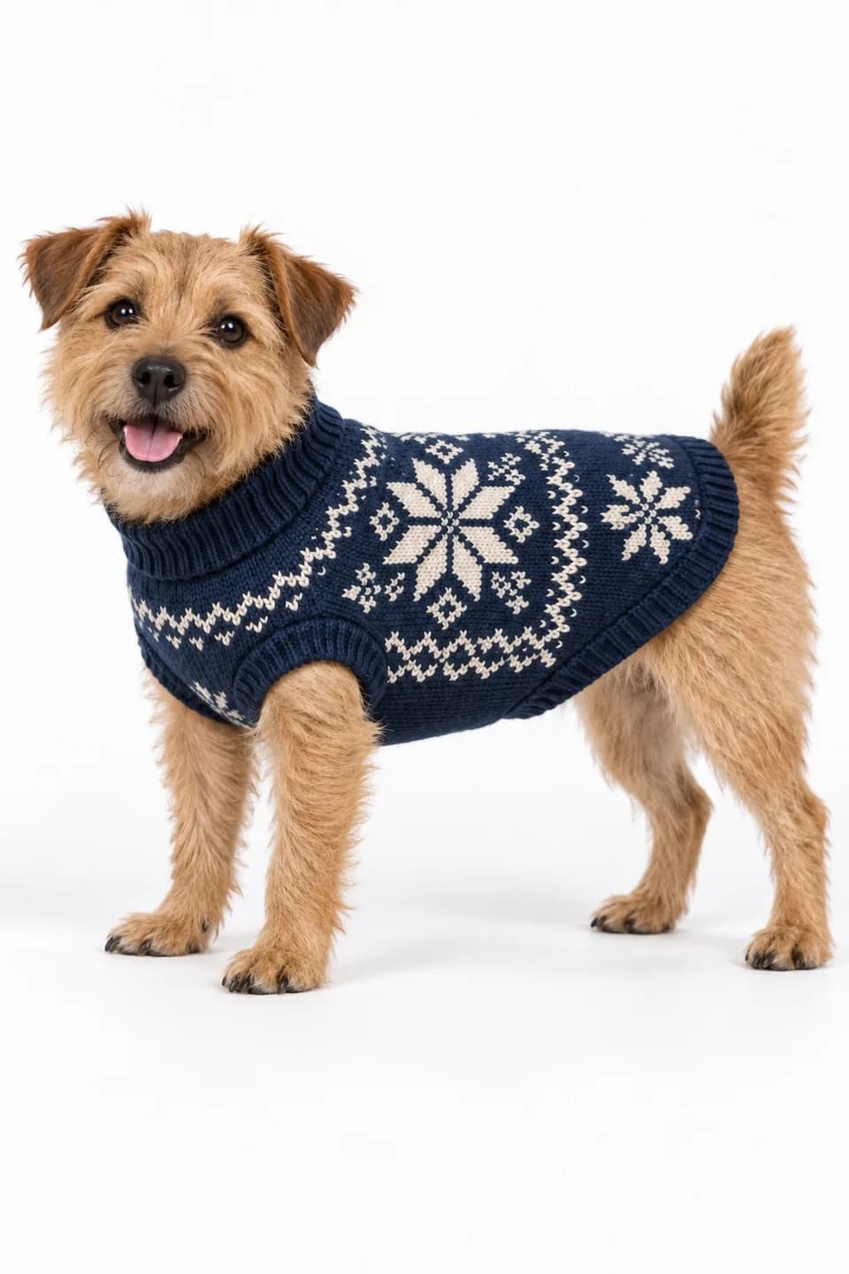 Owner-Matching Dog Nordic Snowflake Sweater - side reference (AI development concept)