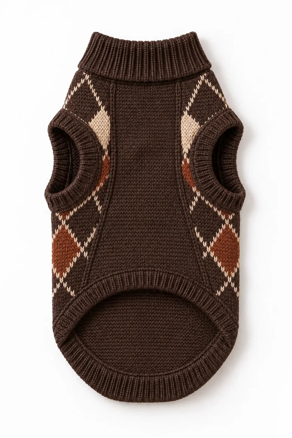 Owner-Matching Argyle Dog Sweater - back reference (AI development concept)