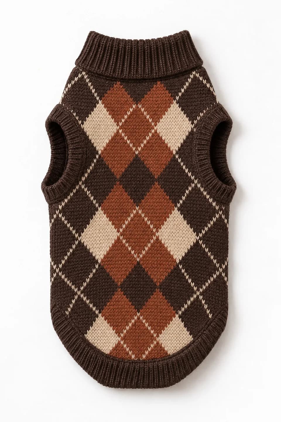 Owner-Matching Argyle Dog Sweater - front reference (AI development concept)