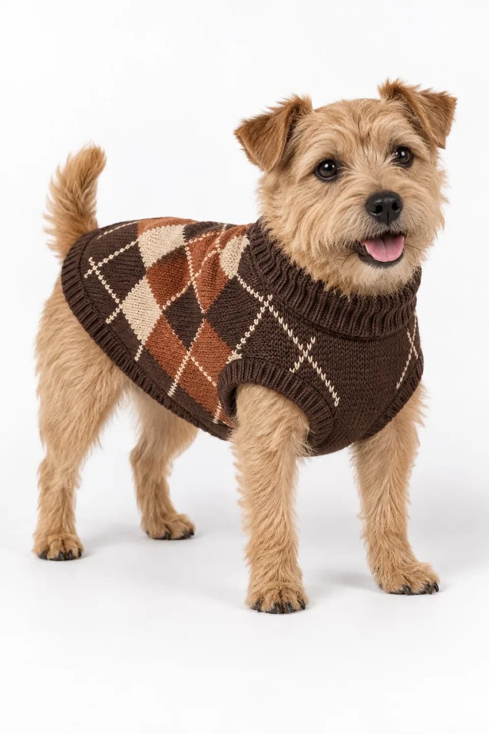Owner-Matching Argyle Dog Sweater - model or use reference (AI development concept)