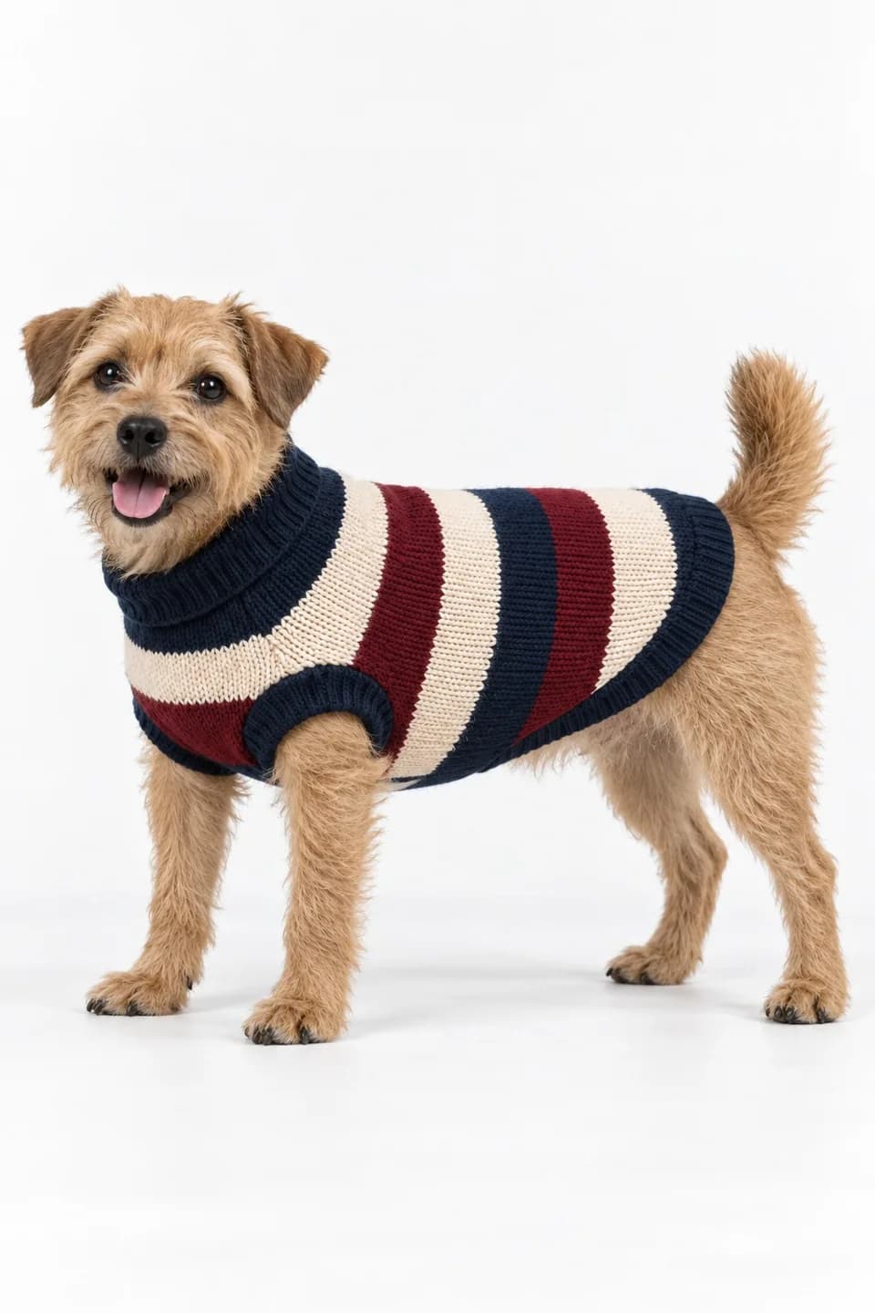 Rugby-Stripe Collared Dog Sweater - side reference (AI development concept)