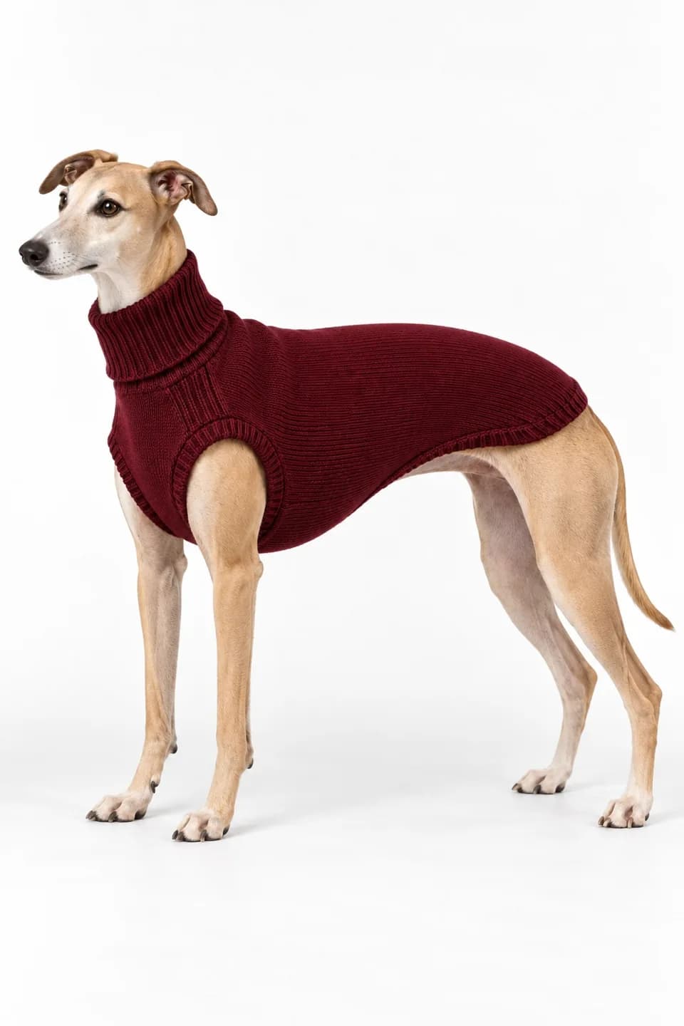 Sighthound Knit Sweater for Greyhound and Whippet Brands - side reference (AI development concept)