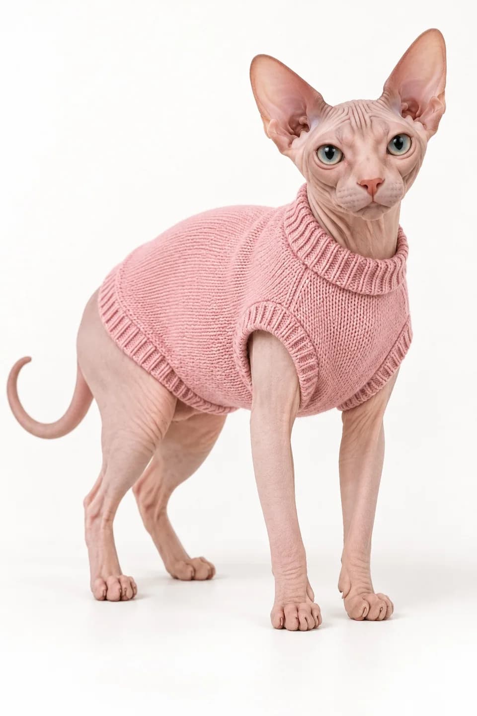 Fine-Gauge Merino Sphynx Cat Sweater Development - model or use reference (AI development concept)