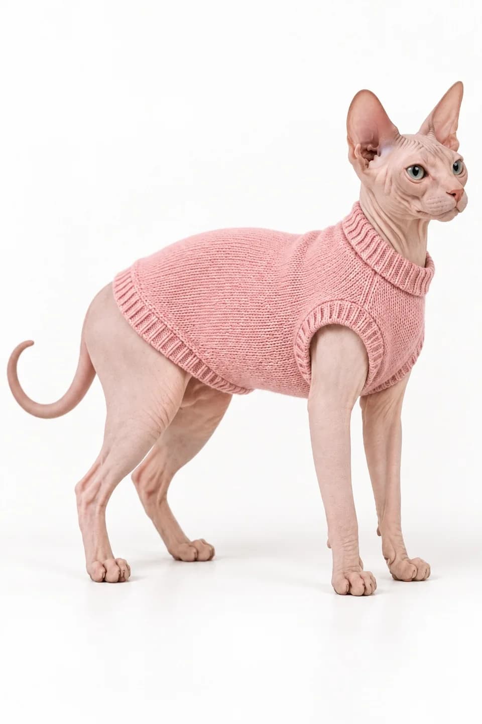 Fine-Gauge Merino Sphynx Cat Sweater Development - side reference (AI development concept)