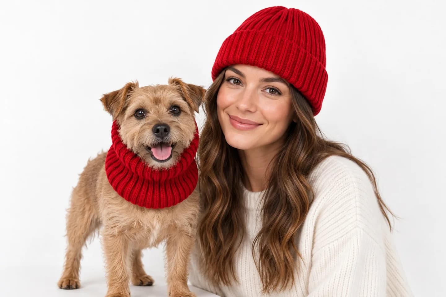 Dog Snood and Matching Owner Beanie Set - model or use reference (AI development concept)