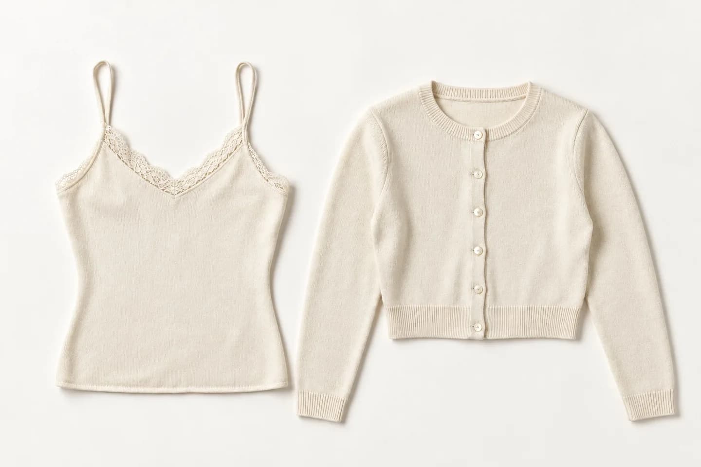 Women's Lace-Trim Knit Cami and Cropped Cardigan Set - texture reference (AI development concept)