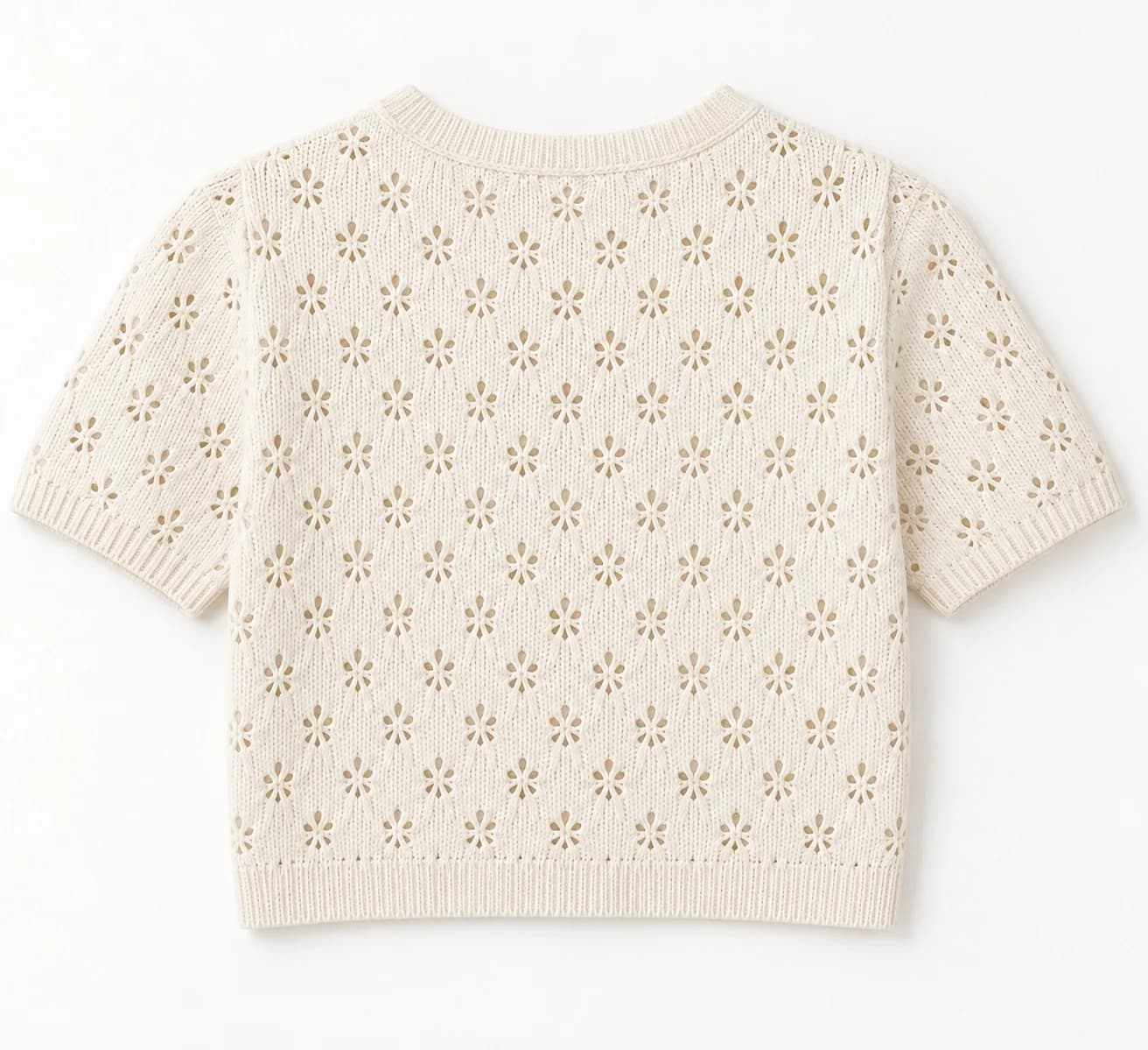 Women's Crochet-Look Short-Sleeve Knit Cardigan - back reference (AI development concept)