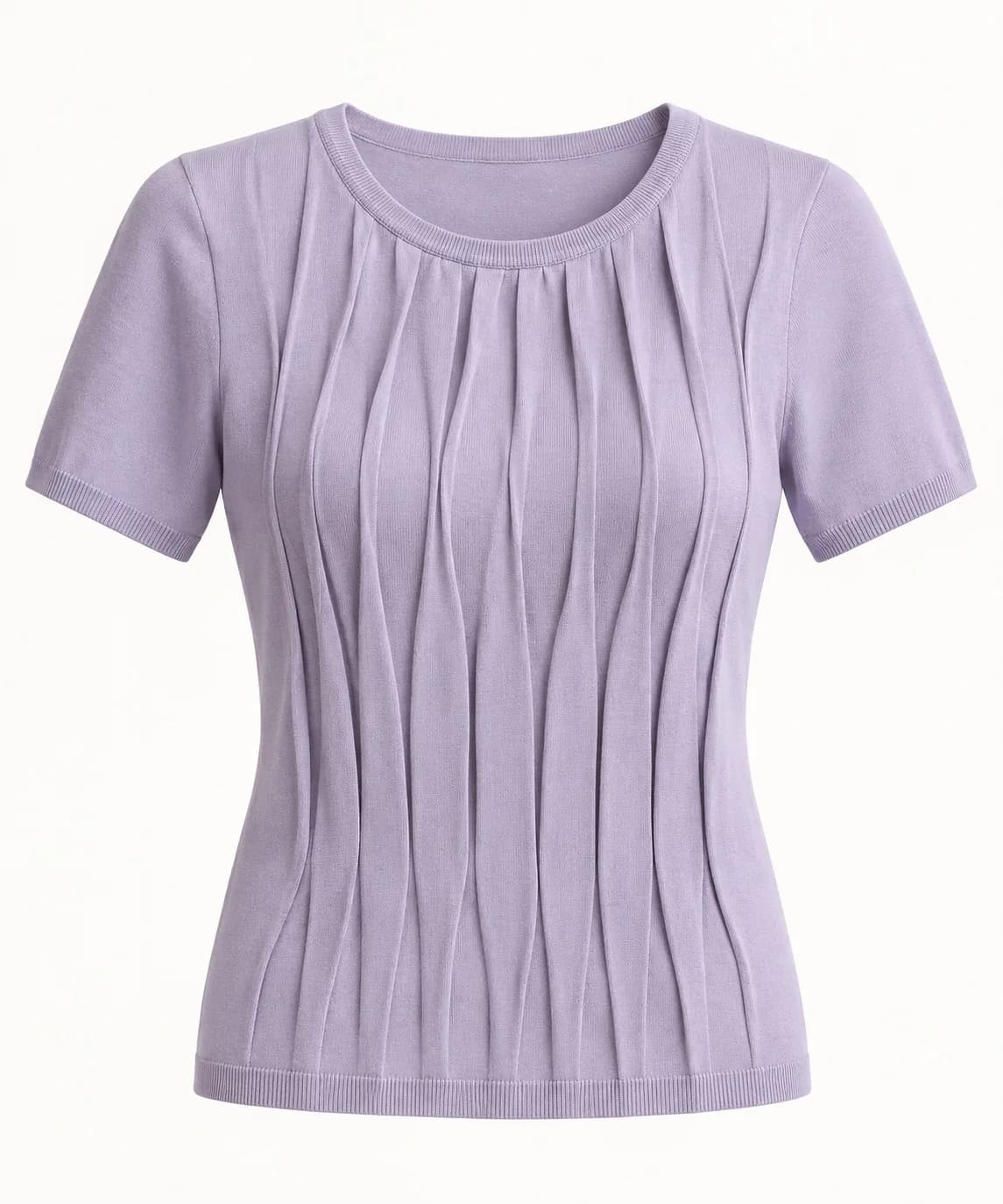 Womens Pleated Front Fine-Knit Short-Sleeve Top - front reference (AI development concept)