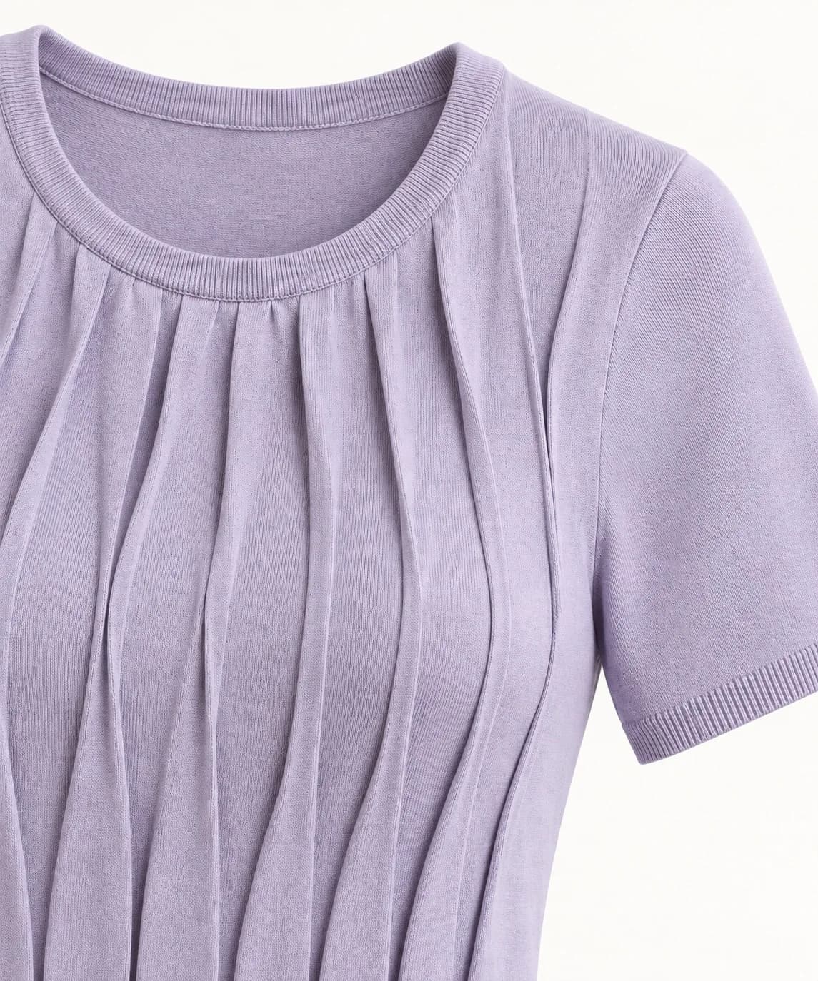 Womens Pleated Front Fine-Knit Short-Sleeve Top - trim reference (AI development concept)