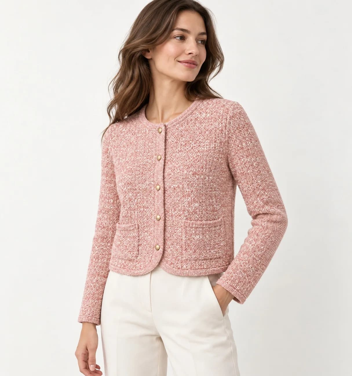 Women's Tonal Tweed-Effect Knit Cardigan - side reference (AI development concept)