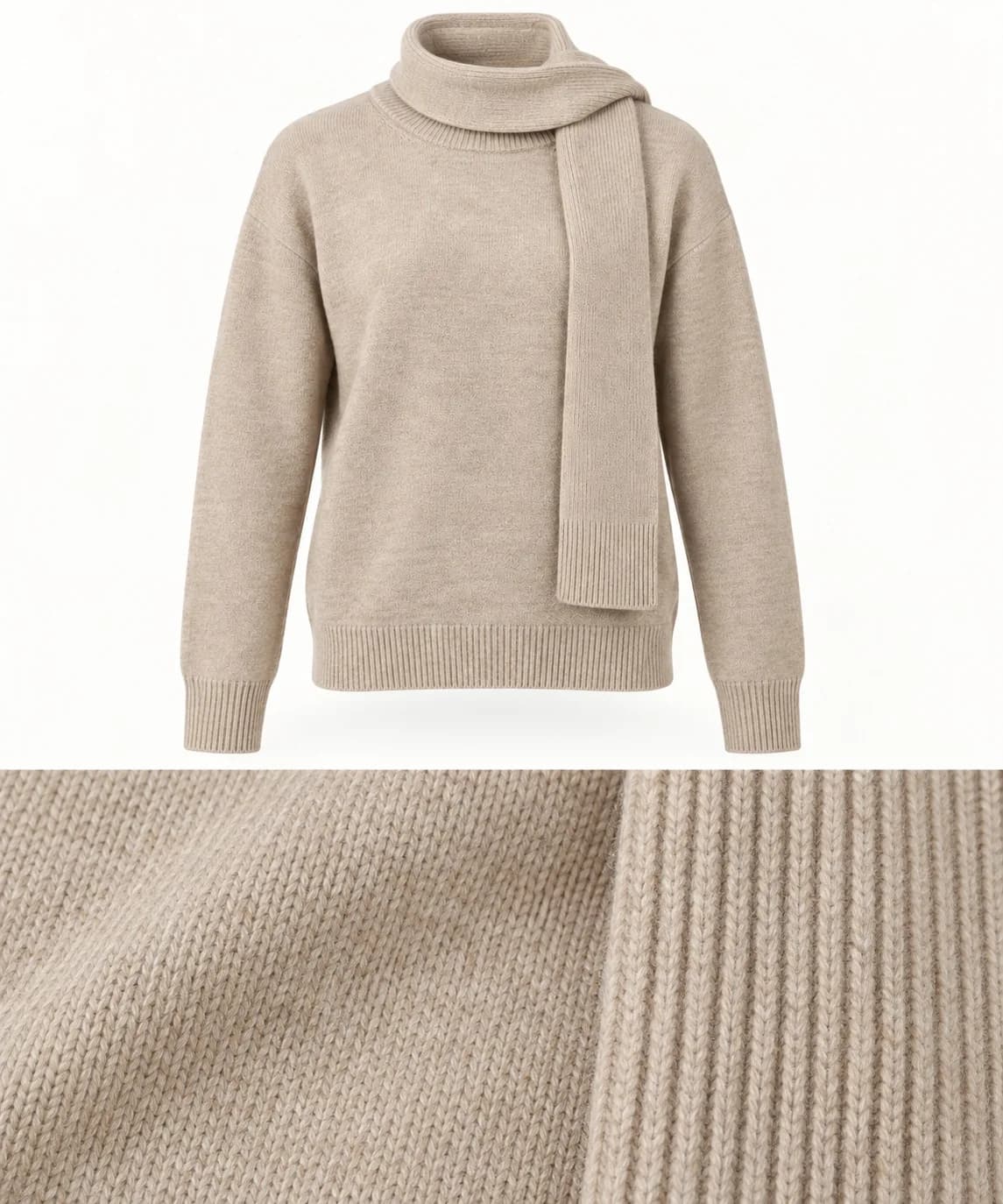 Womens Scarf-Collar Knit Sweater - texture reference (AI development concept)