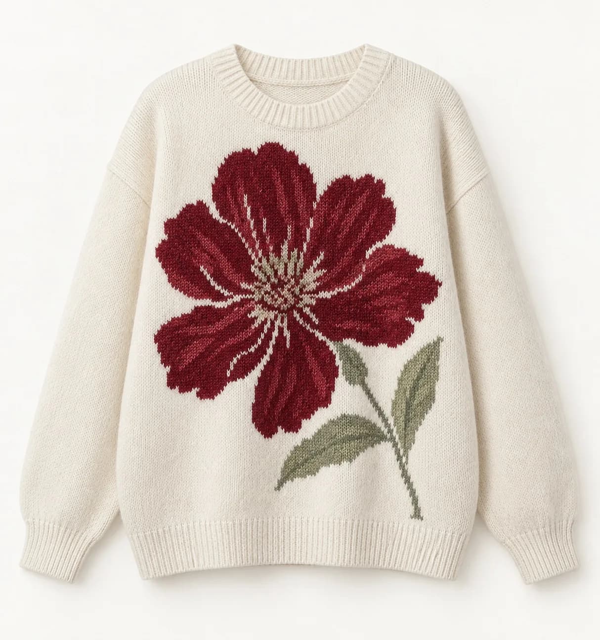 Women's Oversized Floral Intarsia Crew-Neck Sweater - front reference (AI development concept)