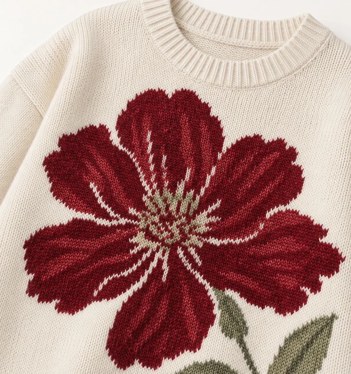 Women's Oversized Floral Intarsia Crew-Neck Sweater - texture reference (AI development concept)