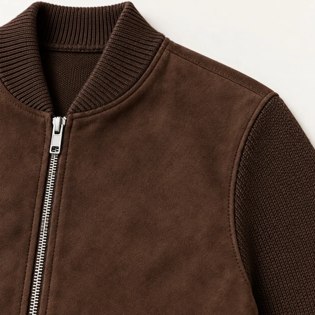 Men's Faux-Suede Front Hybrid Knit Bomber - texture reference (AI development concept)