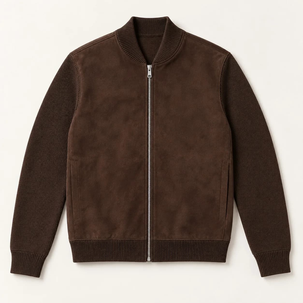 Men's Faux-Suede Front Hybrid Knit Bomber - front reference (AI development concept)