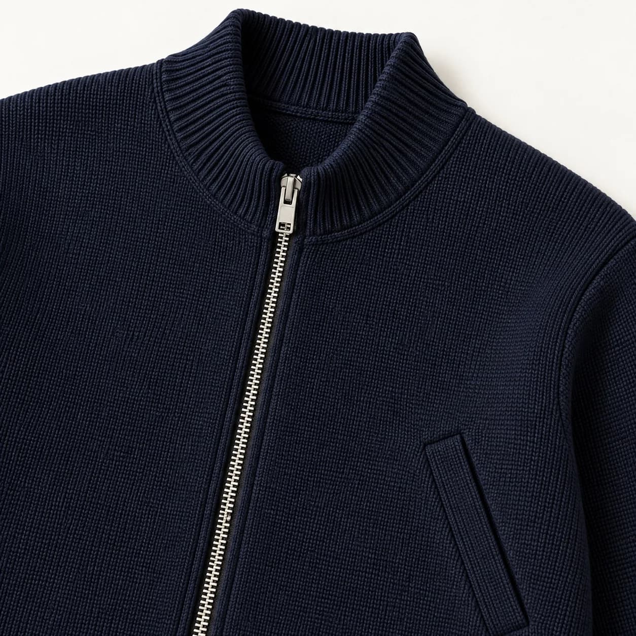 Men's Chunky Milano-Rib Knit Bomber - trim reference (AI development concept)