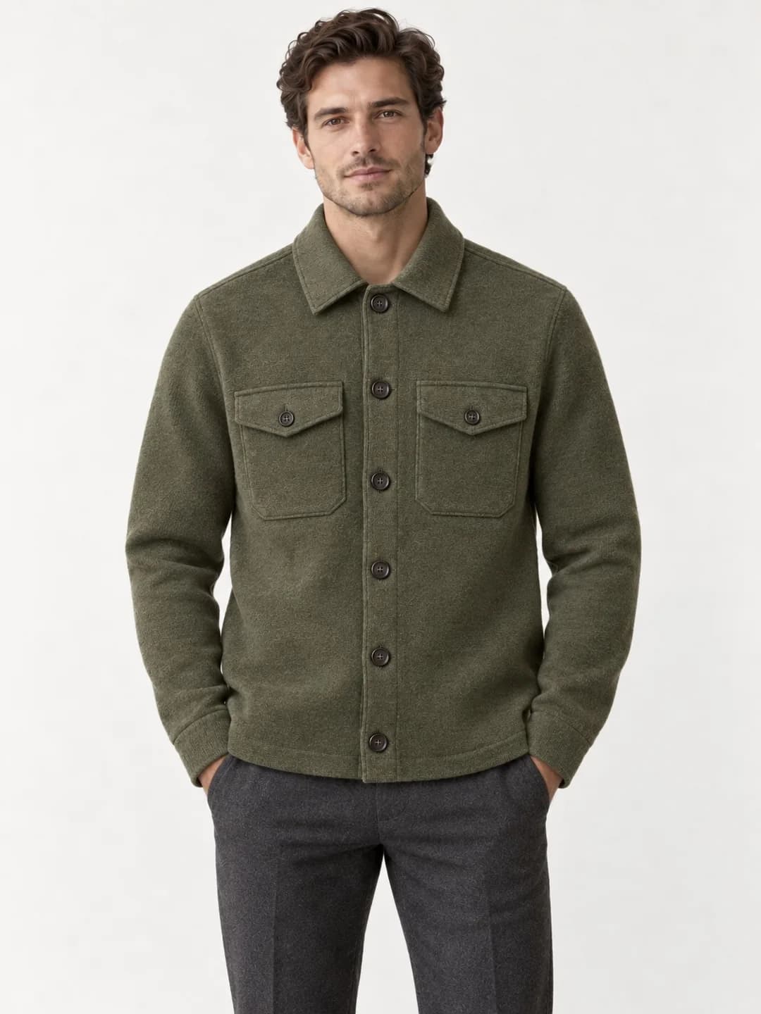Men's Wool-Blend Knit Overshirt - model or use reference (AI development concept)