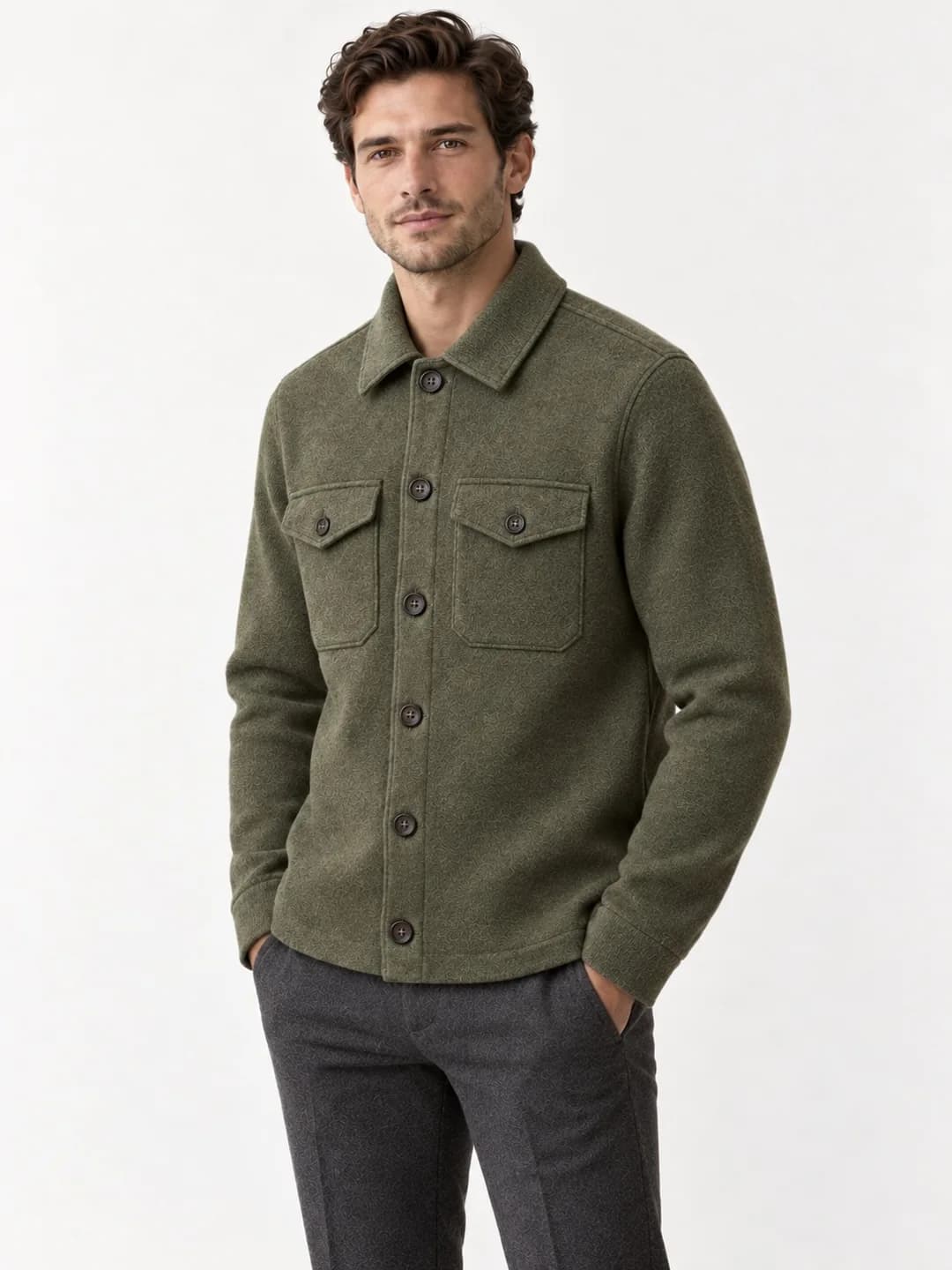 Men's Wool-Blend Knit Overshirt - side reference (AI development concept)