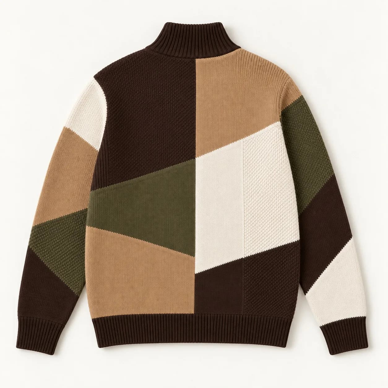Men's Intarsia Patchwork Zip Jacket Development - back reference (AI development concept)