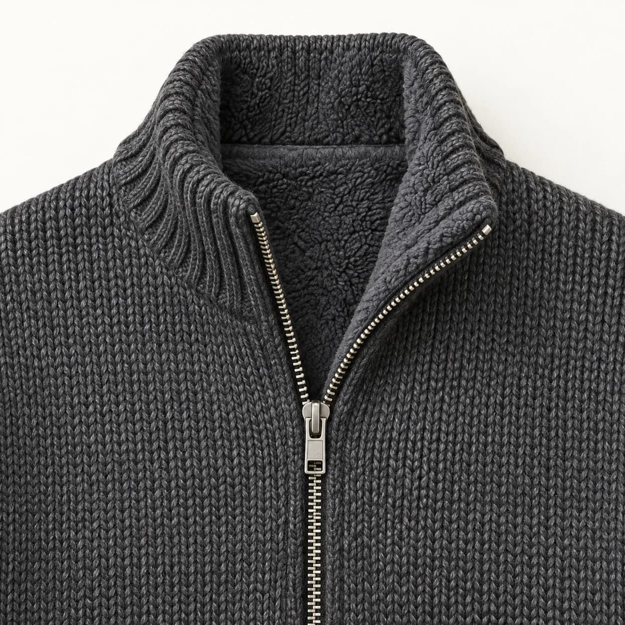 Mens Fleece-Lined Knit Zip Jacket - trim reference (AI development concept)