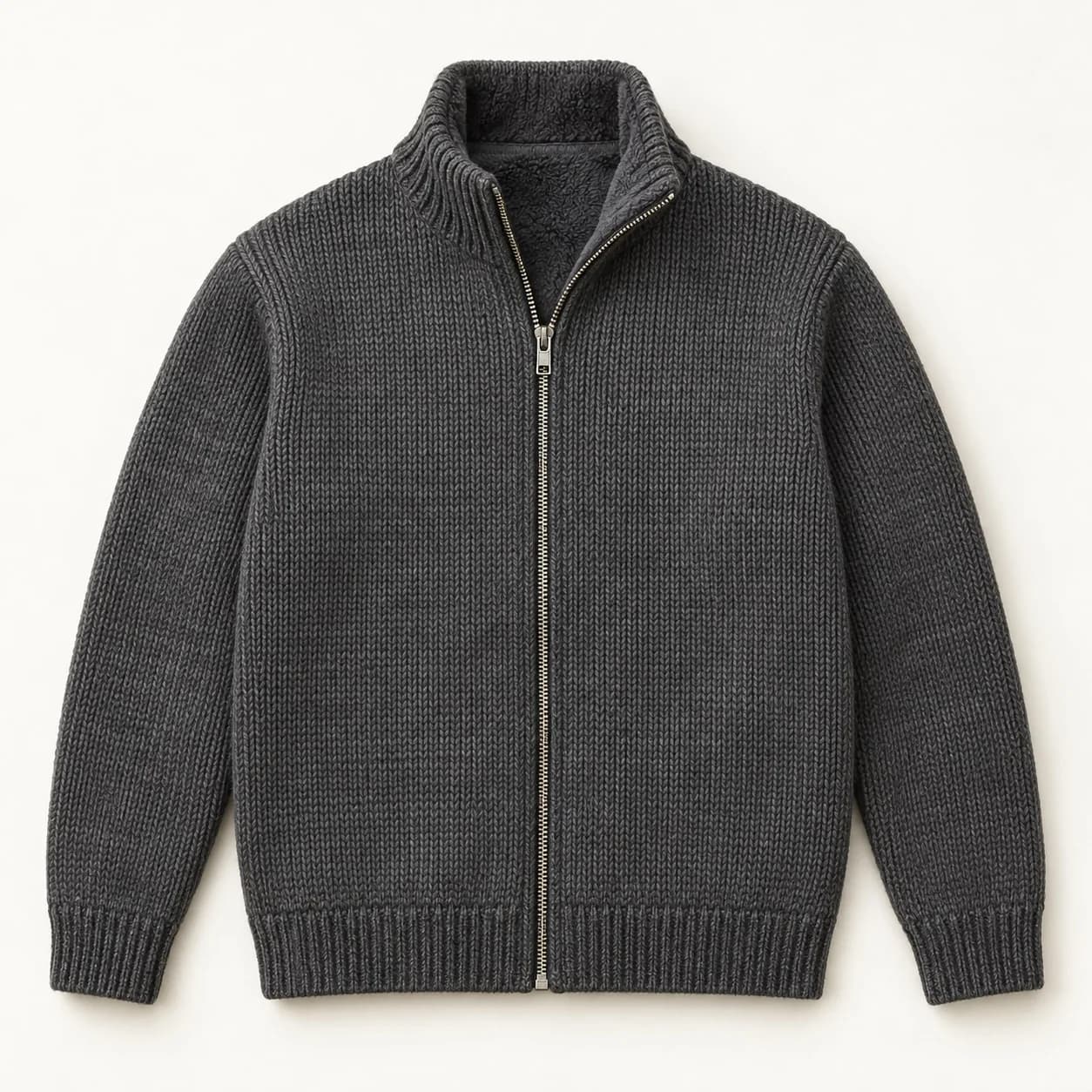 Mens Fleece-Lined Knit Zip Jacket - front reference (AI development concept)