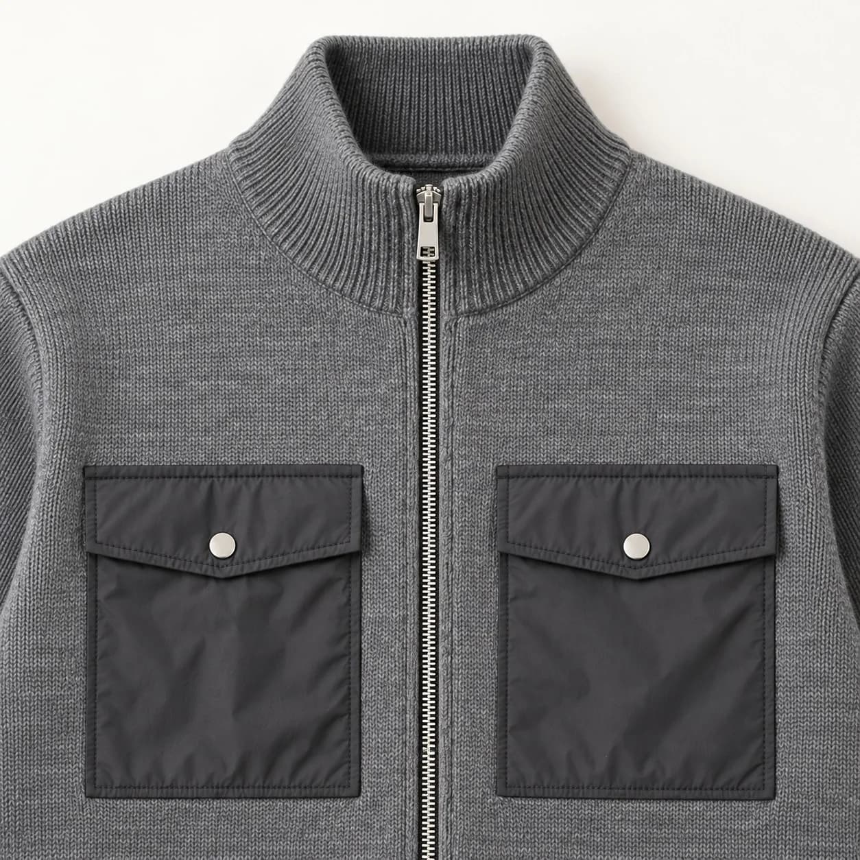 Men's Nylon-Pocket Knit Utility Jacket - trim reference (AI development concept)