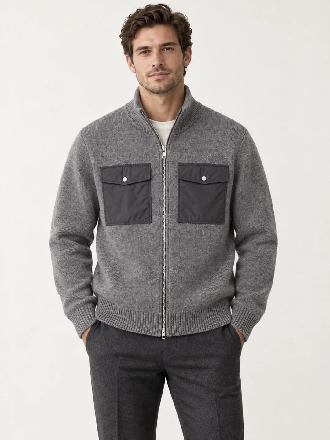 Men's Nylon-Pocket Knit Utility Jacket - model or use reference (AI development concept)