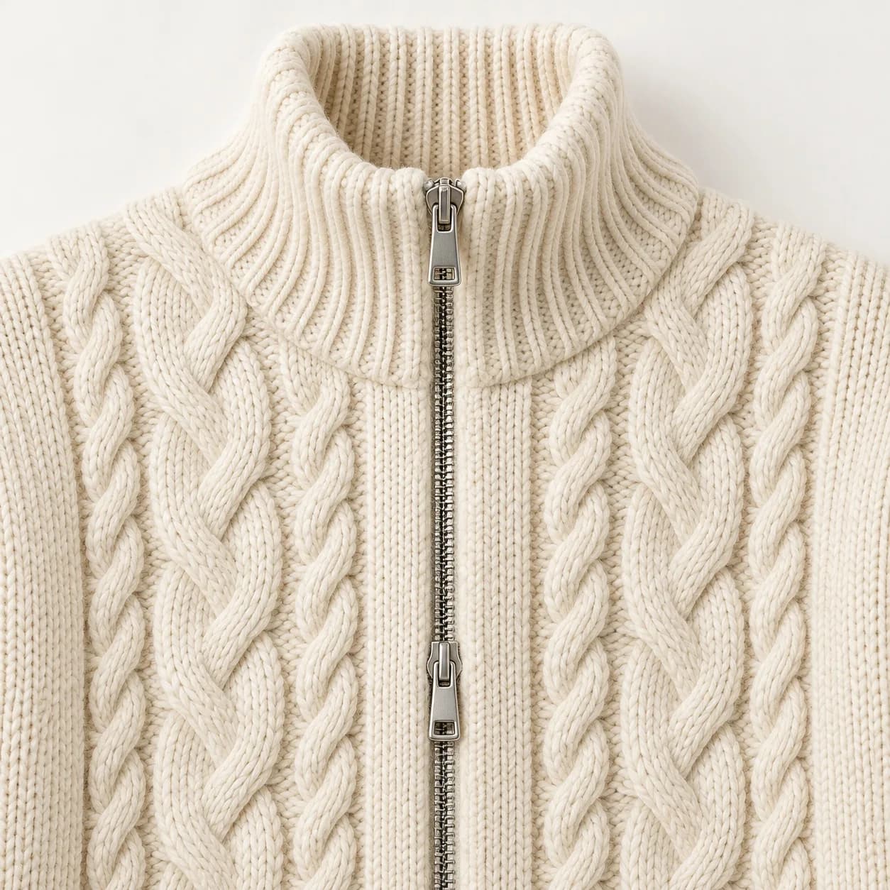 Men's Cable-Front Funnel-Neck Zip Jacket - trim reference (AI development concept)