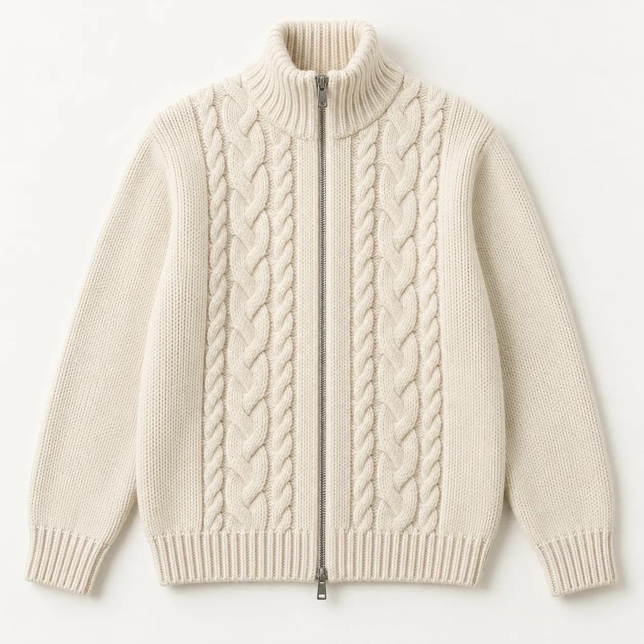 Men's Cable-Front Funnel-Neck Zip Jacket - front reference (AI development concept)